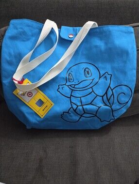 Blue Squirtle Canvas Tote Bag with White Straps